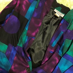 Vintage Colorful Geometric Pattern Blazer